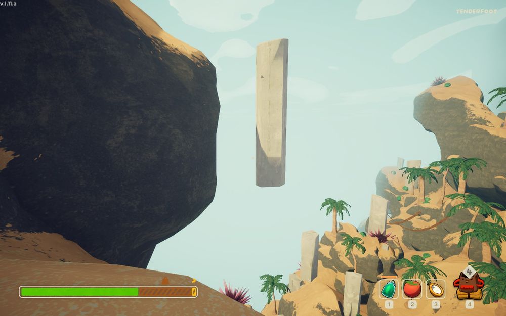 a screenshot from the game Peak that shows a weird floating pillar disconnected from the mountain.