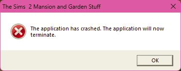 An error message that says "The application has crashed. The application will now terminate."