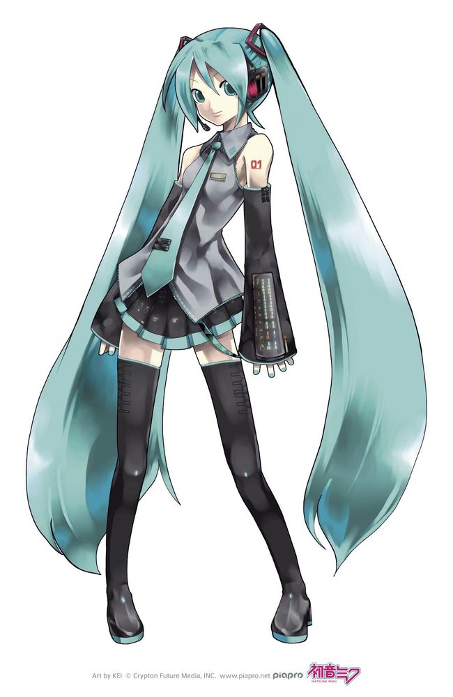 the classic hatsune miku full body reference, art by KEI
