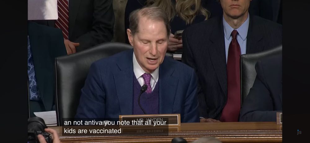 Senator Wyden confirming that RFK Jr. has stated repeatedly that all of his own children are vaccinated