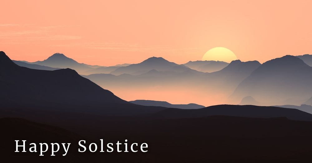A golden sunrise over blue-gray mountains in an simple style