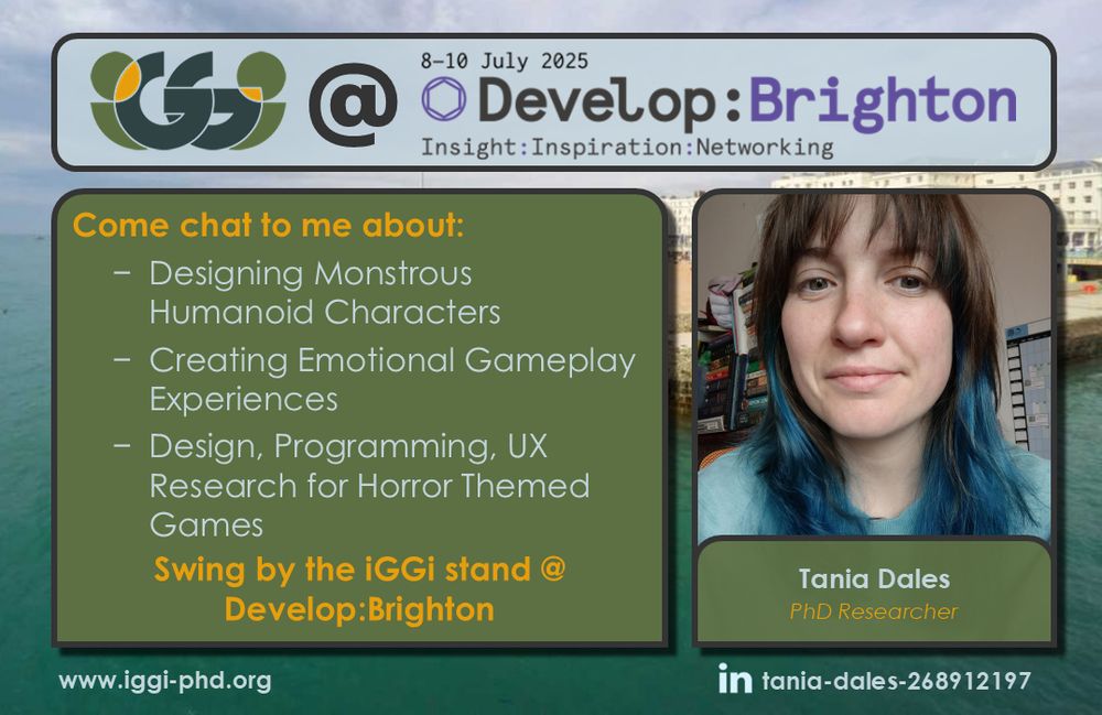 Tania Dales - Come chat to me about Designing Monstrous Humanoid Characters, Creating Emotional Gameplay Experiences,
as well as: Design, Programming, and UX Research for Horror Themed Games