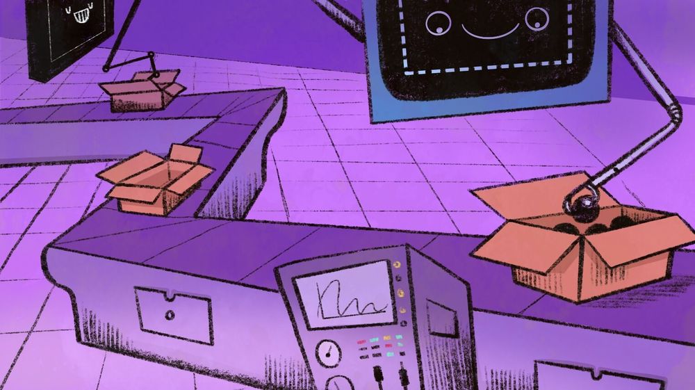 Robots putting widgets into boxes on an assembly line