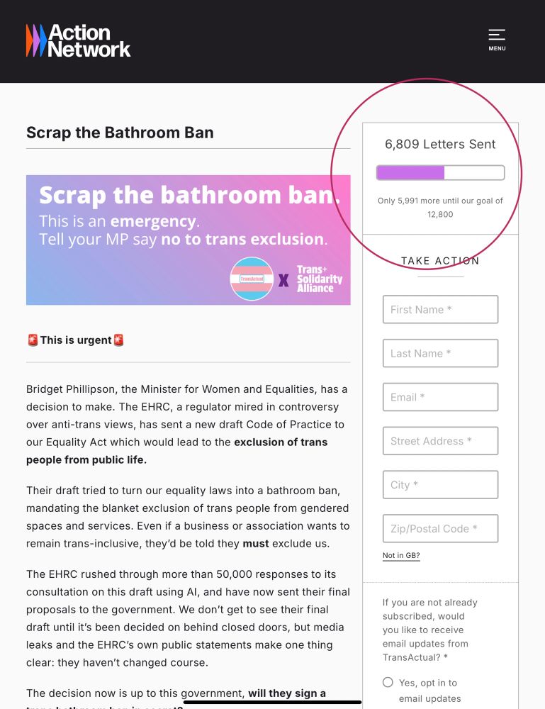 Screenshot of the landing page of the above link, showing the total letters sent sitting at over 6800