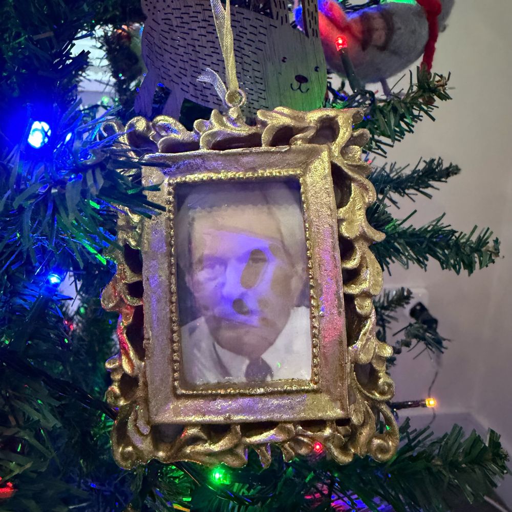Des Lynam in an ornate picture frame.