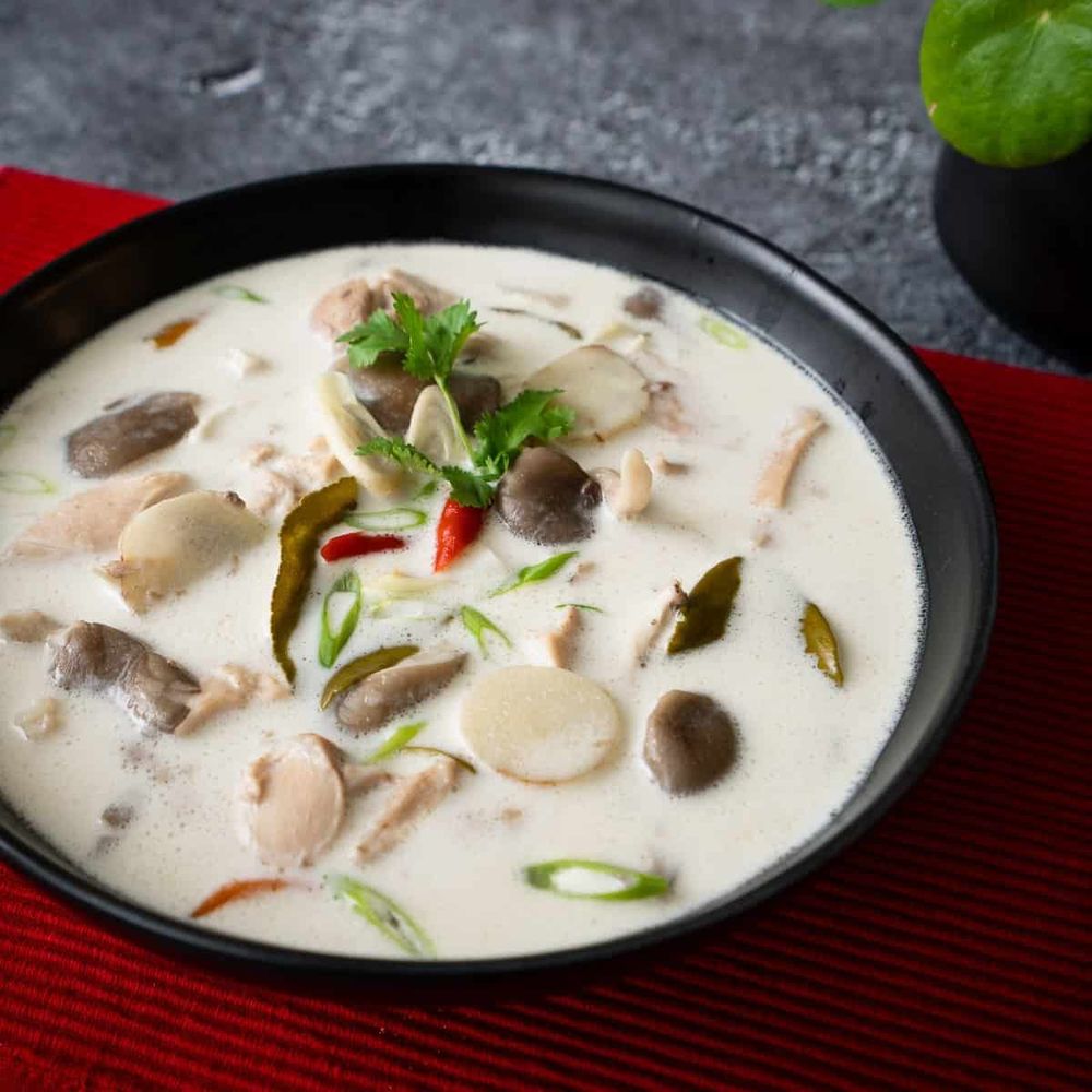 Picture of a bowl of Thai Coconut Chicken Soup.