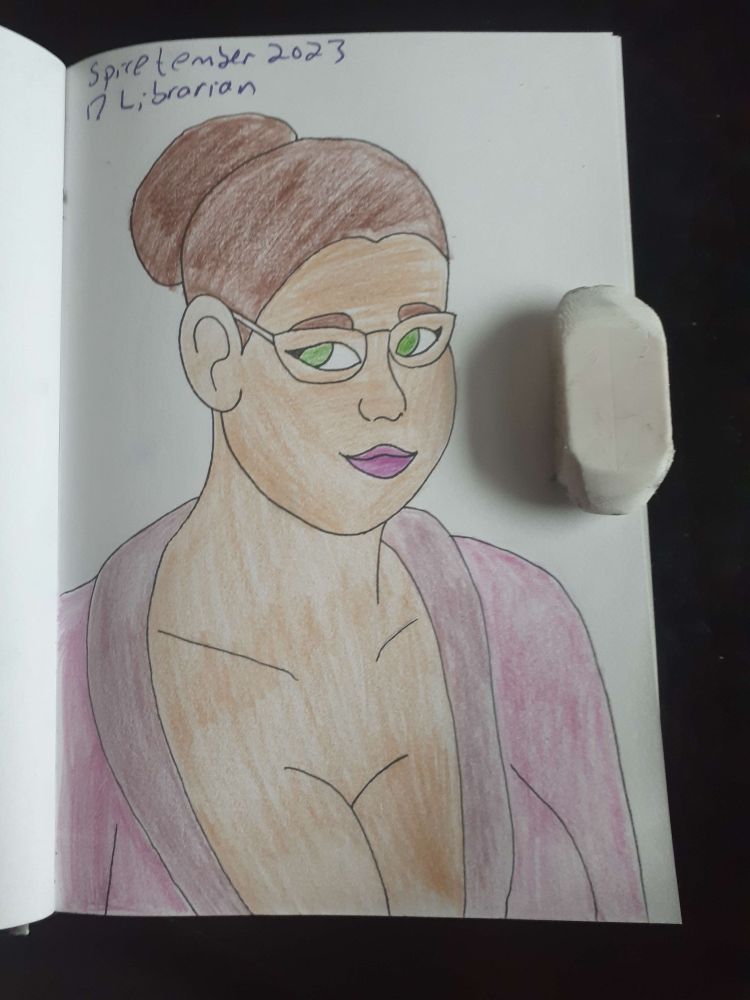Drawing of a librarian with a lot of cleavage