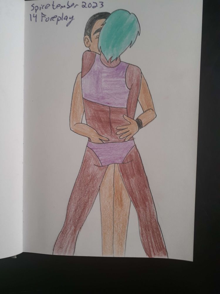 drawing of two people hugging, one person has their hand down the other's underwear