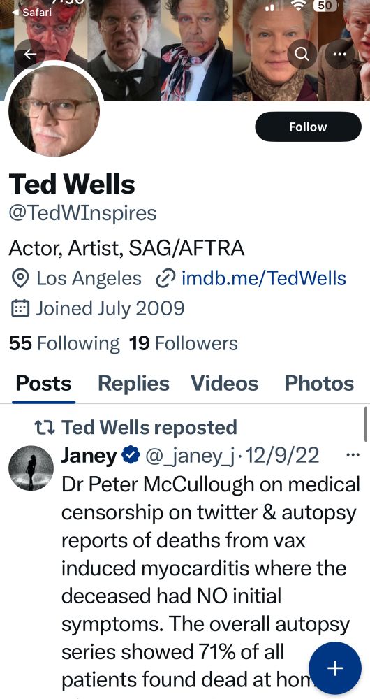 Ted Wells Twitter repost of an anti-vax account