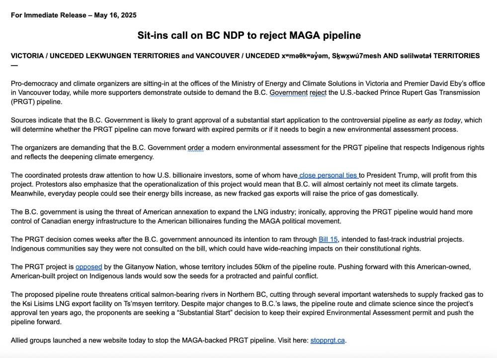 A press release about the sit-ins underway at David Eby and the Ministry of Energy and Climate Solutions offices