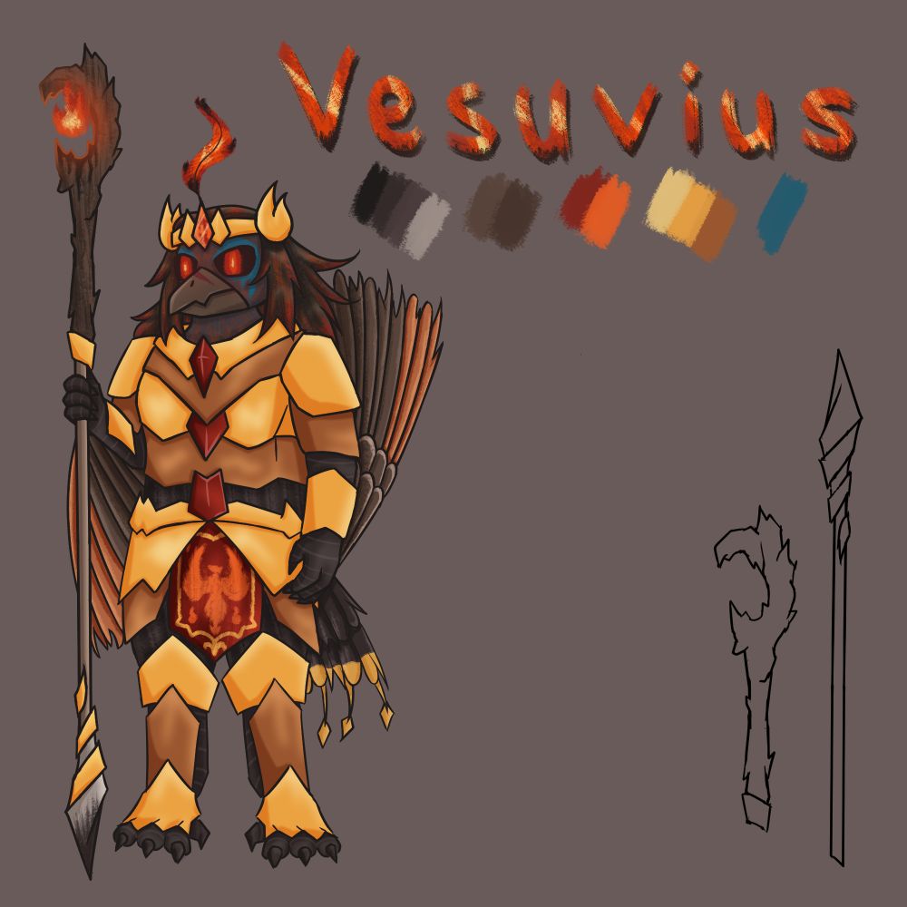 art ref of an anthro phoenix clad in golden armor