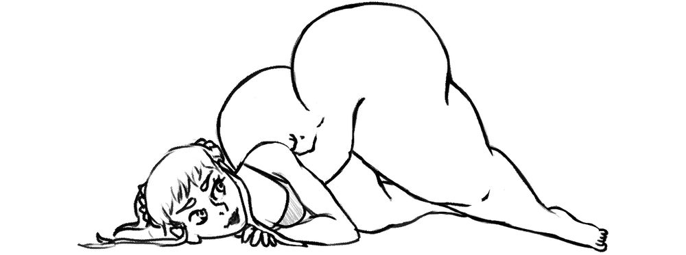 My character Harley laying down jutting her big butt into the hair looking back at it. 