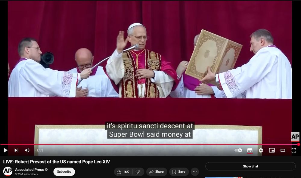 Auto-generated captions say "it's spiritu sancti descent at Super Bowl said money at"