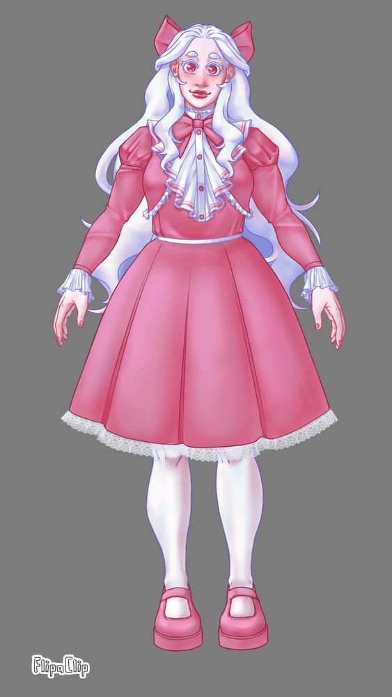The first image, but her red eyes are slightly shaking back and forth. The flipaclip watermark is on the side.
