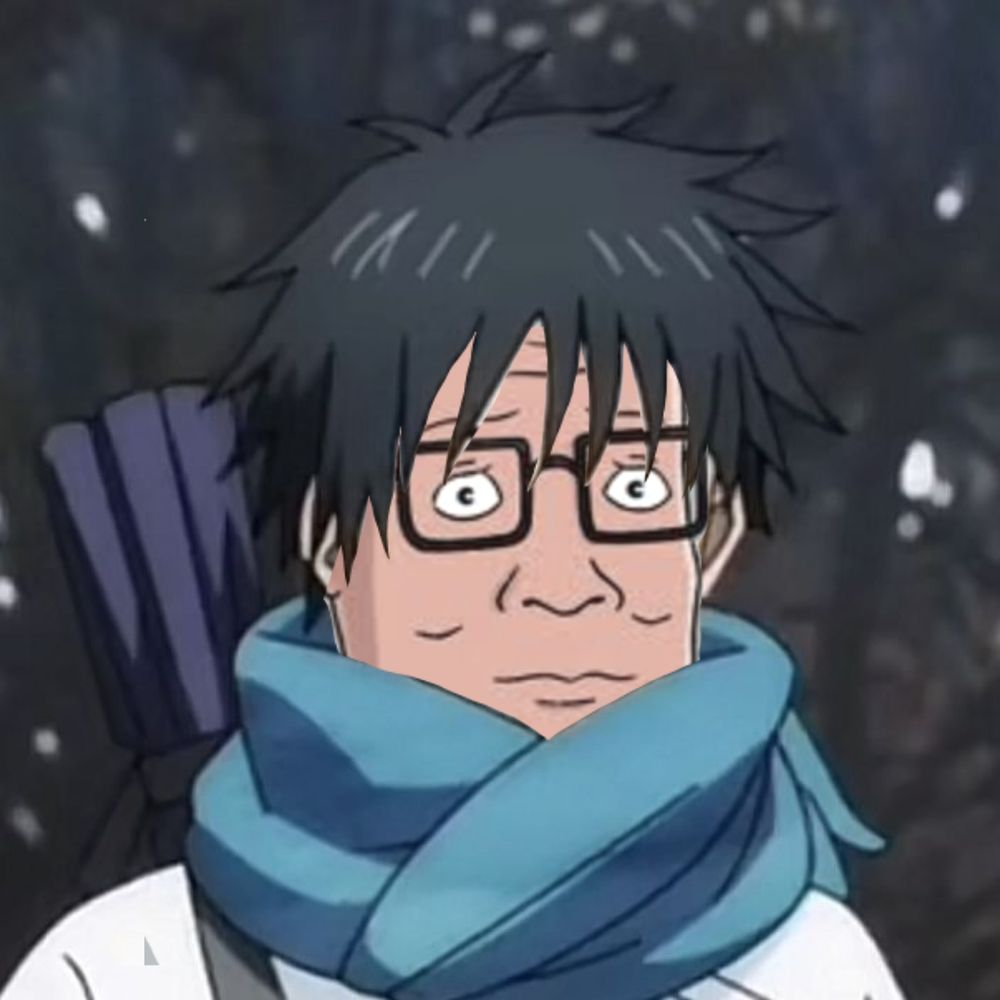 Yuta Okkotsu from JJK 0 wearing a scarf, but with Hank Hill's face edited over his