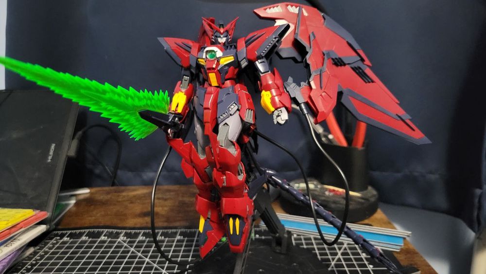gunpla mg epyon from mobile suit gundam wing on an action base