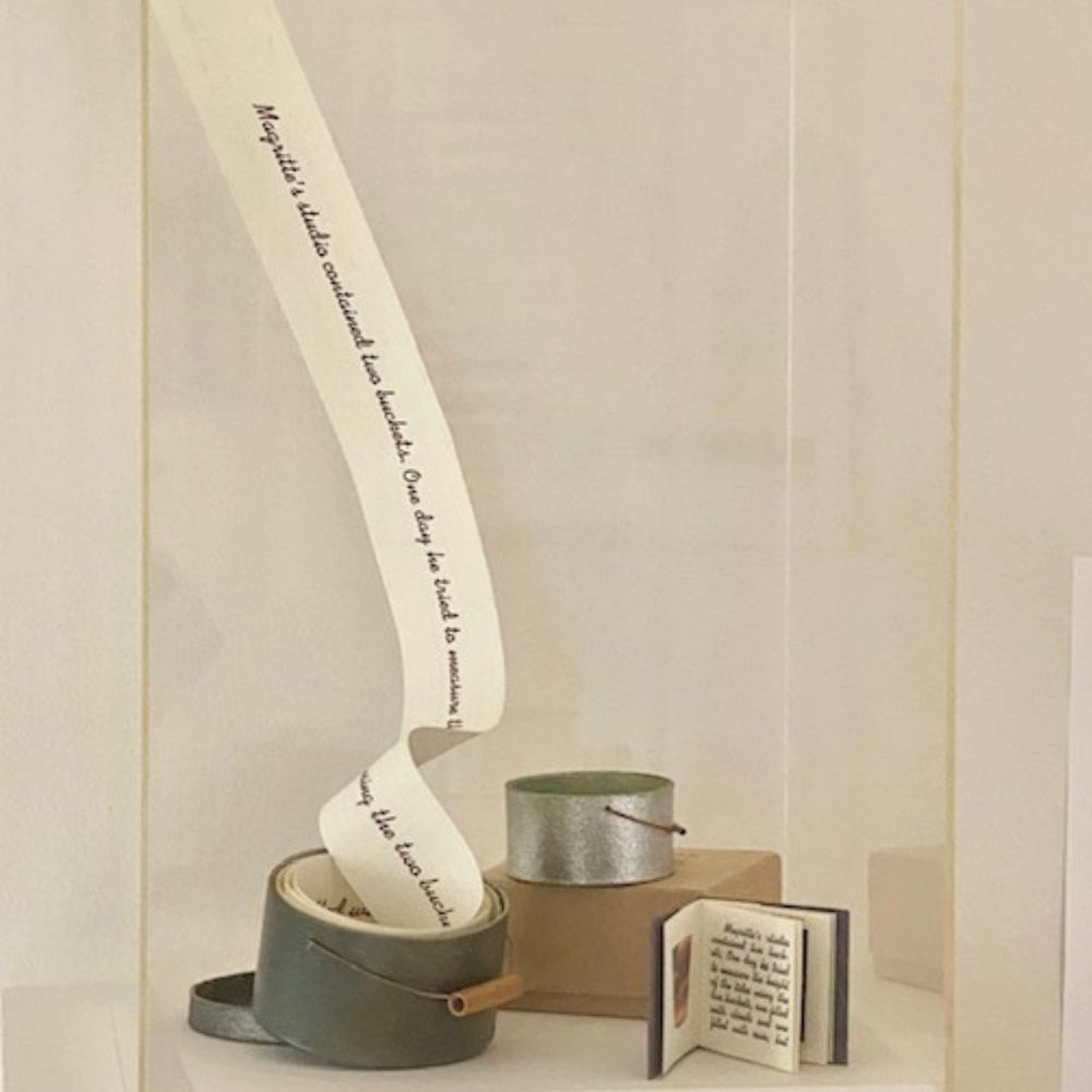 Charles Hobson: "Magritte’s Buckets," 1995, Pacific Editions, Monotype with pastel, board, copper, wire, brass tubing, bamboo, booklet, Edition of 10.