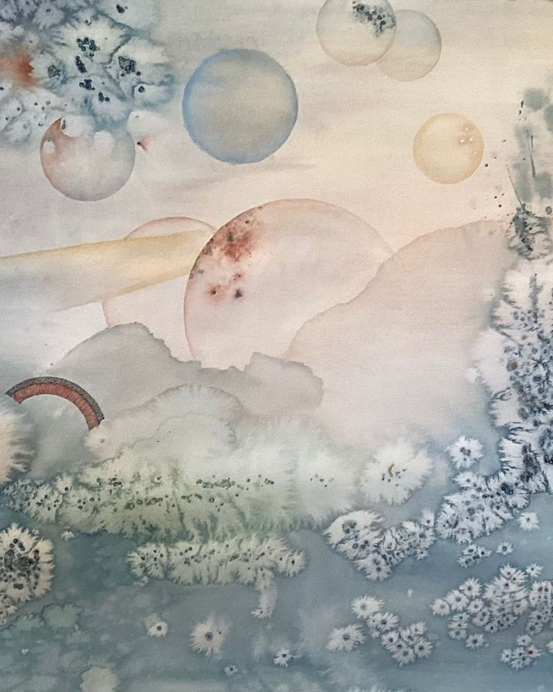 ARLINE MATHIEU, Untitled (from "lunar waters" series) (detail), 2022, watercolor, pen, 24 x 38 inches, Bolinas Museum Collection.
