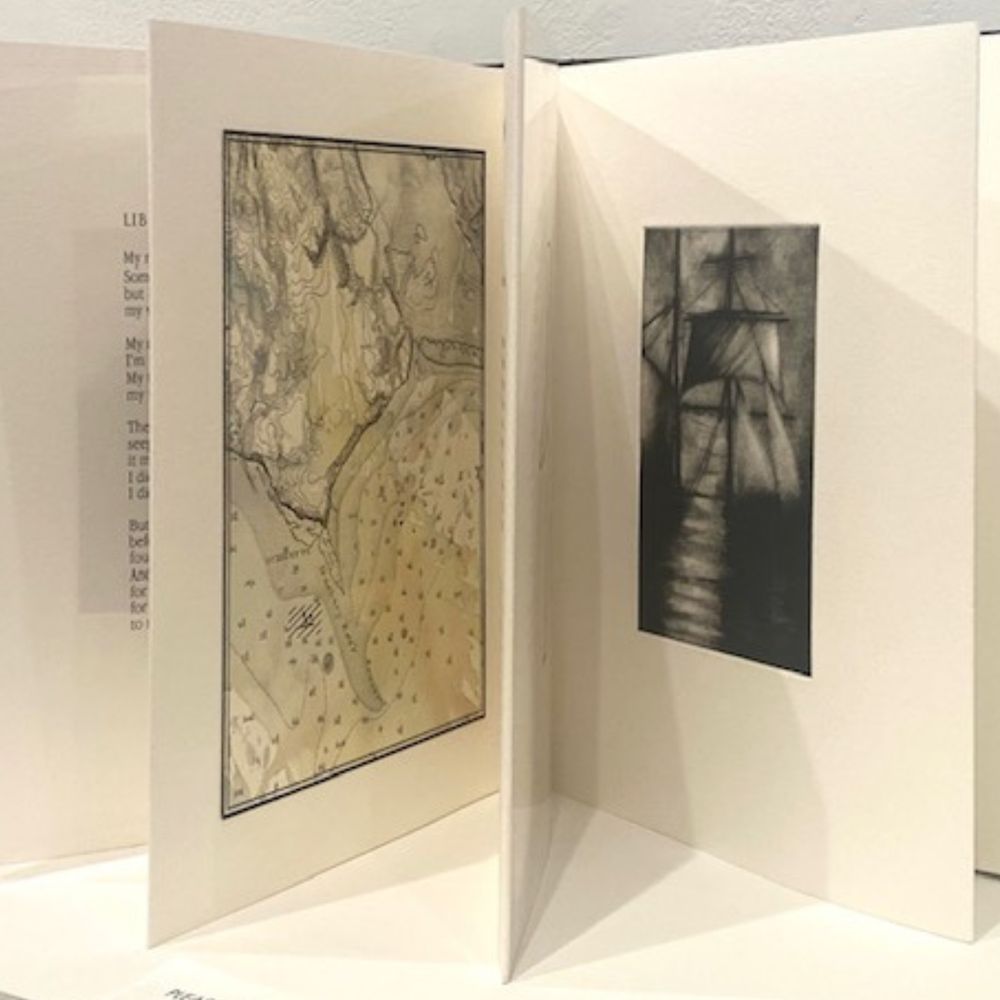 Charles Hobson: "Shipwreck Stories," 1996, Pacific Editions, Photogravures, hand-colored charts, Mylar, accordion, binding, Edition of 28 / Artist’s proof.