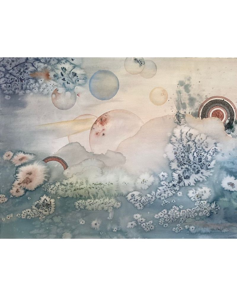  ARLINE MATHIEU, Untitled (from "lunar waters" series), 2022, watercolor, pen, 24 x 38 inches, Bolinas Museum Collection.
