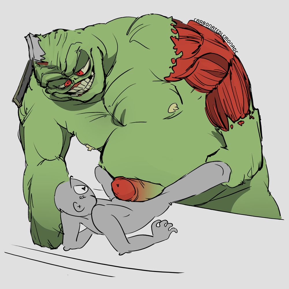 Ken the Butcher pulls anon's legs apart as he rubs his boner between their thighs.