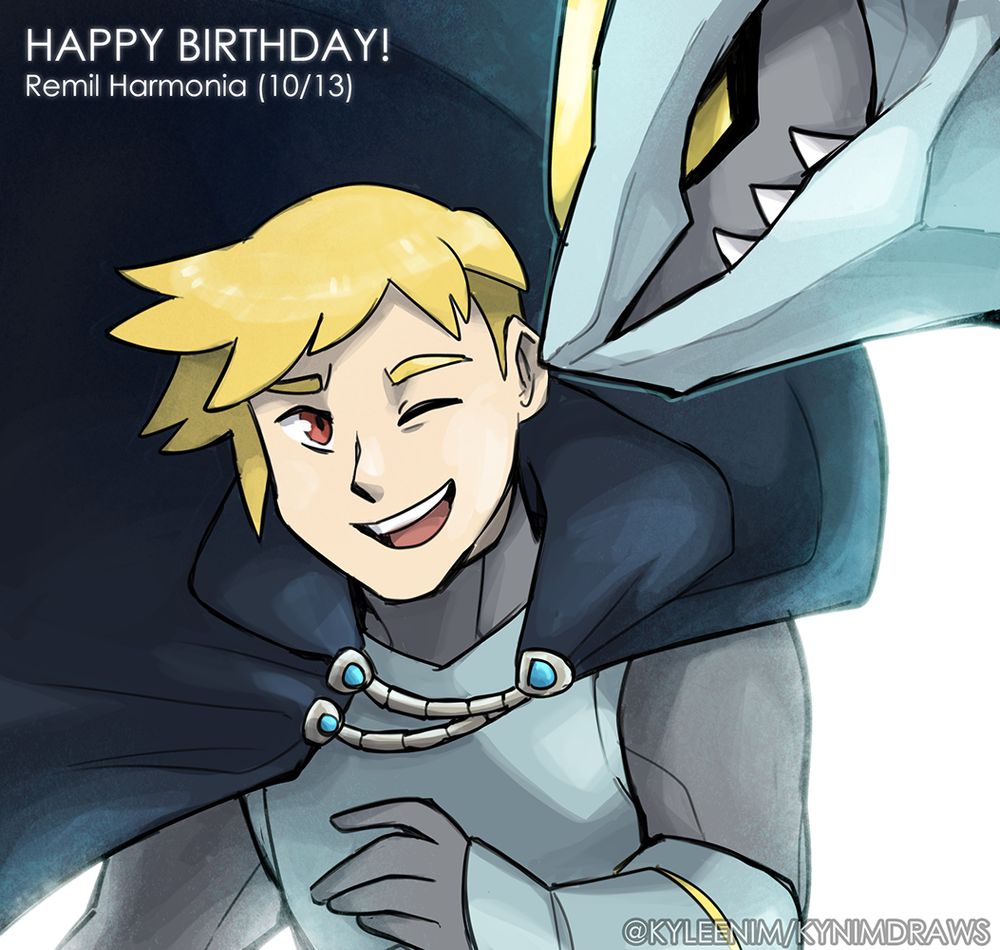 Digital illustration of Remil Harmonia (N's ancestor, indirect, OC) with Kyurem. His birthday is on Oct 13th