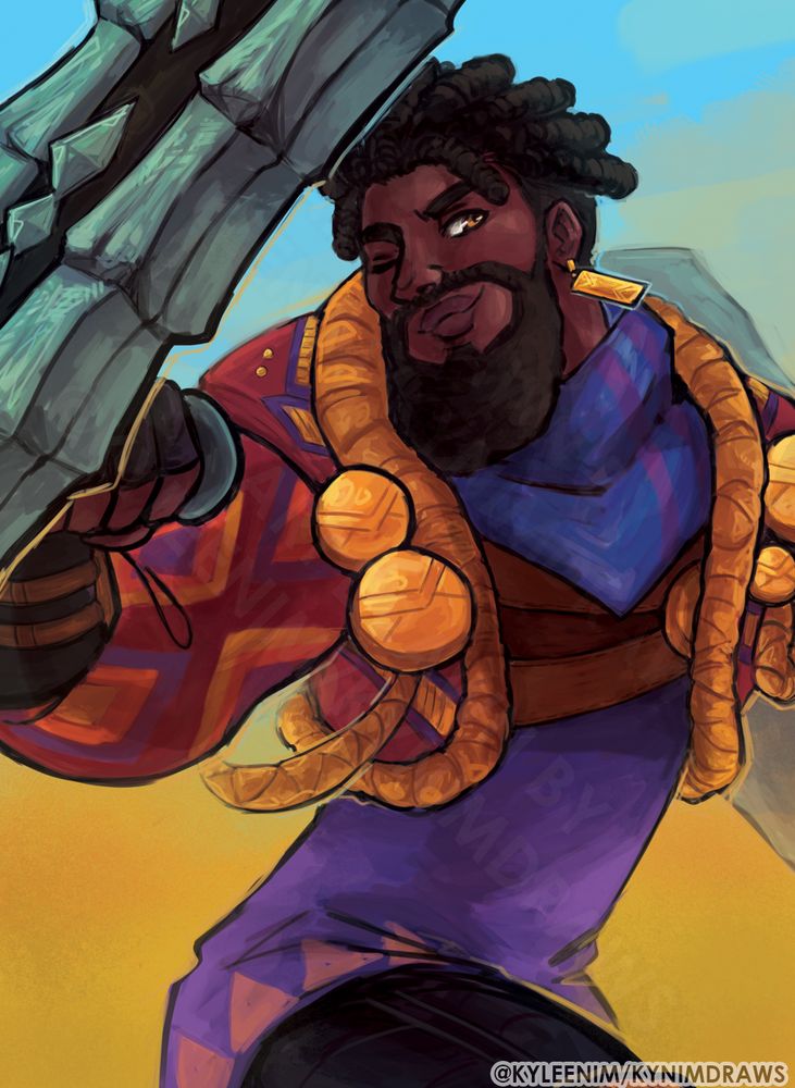 Digtal illustration of K'sante, a champion from League of Legends