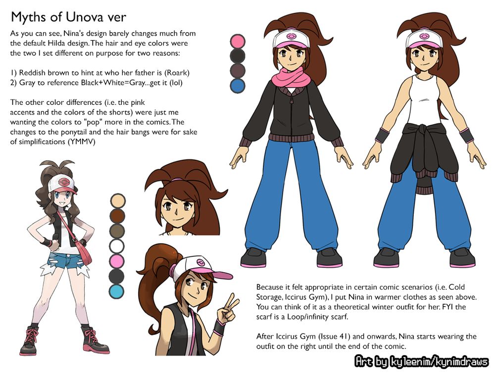 Concept art of Nina, a white nuzlocke comic protag from Myths of Unova