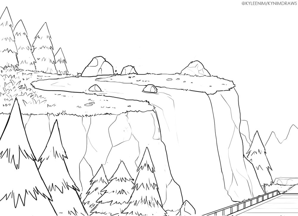 Lineart of Unova Route 11, scrapped from a page in Myths of Unova: Episode Grey