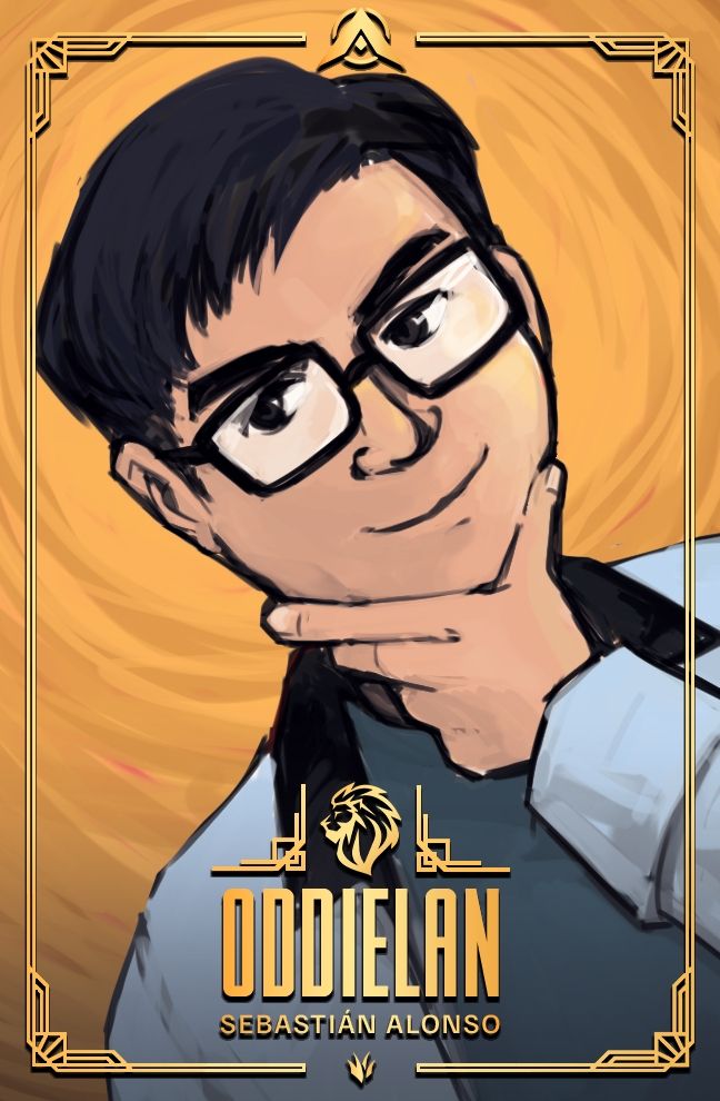 Digital illustration of an esports player Oddielan on LYON in a photocard