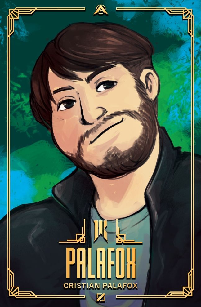 Digital illustration of an esports player Palafox on Shopify Rebellion in a photocard