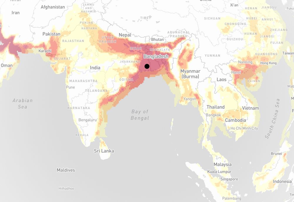 Pictured is a map of India highlighting the location where the highest temperature was recorded, with geographical markers and labels.
Image credit: Peter Aldhous, based on data from Probable Futures.
