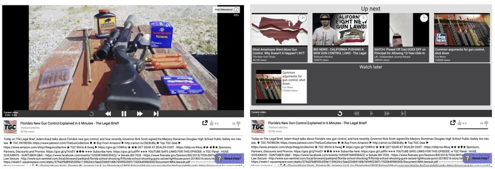 Video platform interface and recommendations. The left panel shows the video-watching interface for an example video, and the right panel shows an example of recommendations that were presented to respondents after the video.