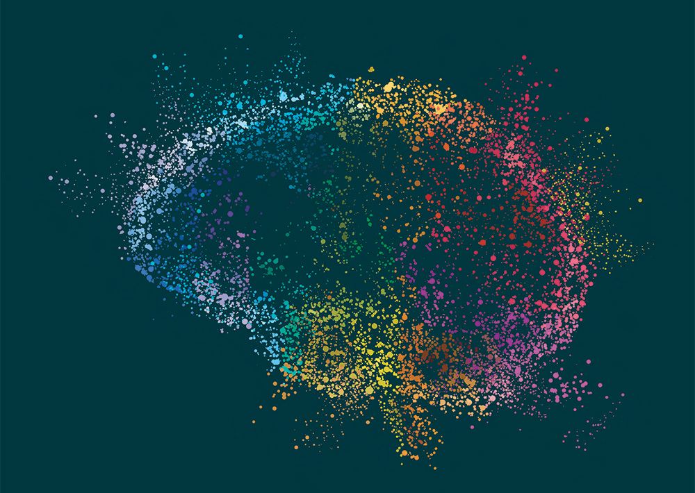 A pointillism illustration featuring colorful dots forming the shape of a human brain . A recently developed technique could help reveal how various neurochemicals interact in healthy brains—and how they fall out of sync in disease. 
Image credit: Shutterstock/BNP Design Studio
