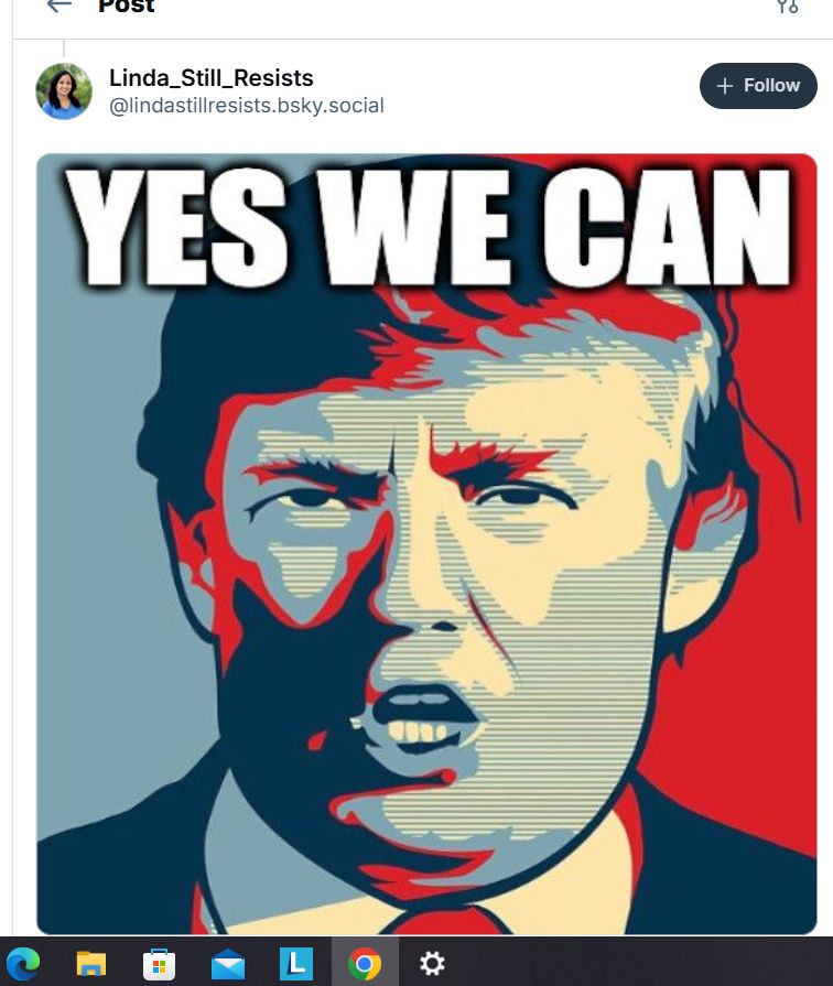 A picture of trump with the caption 'yes we can' 