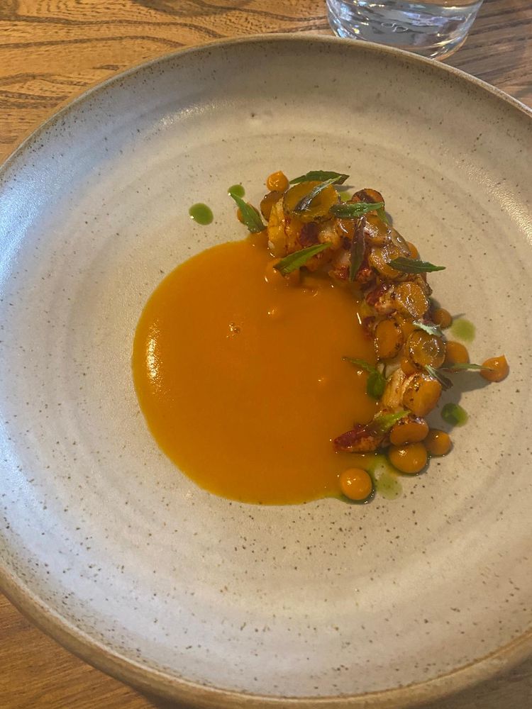 Lobster, sugarsnax carrot, kuri squash & lemon pepper leaf