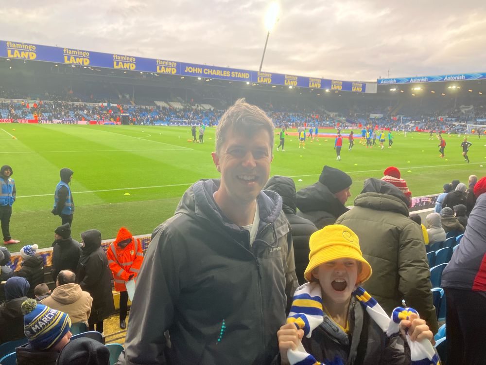 Me and my son Miles pitchside at Elland Road.