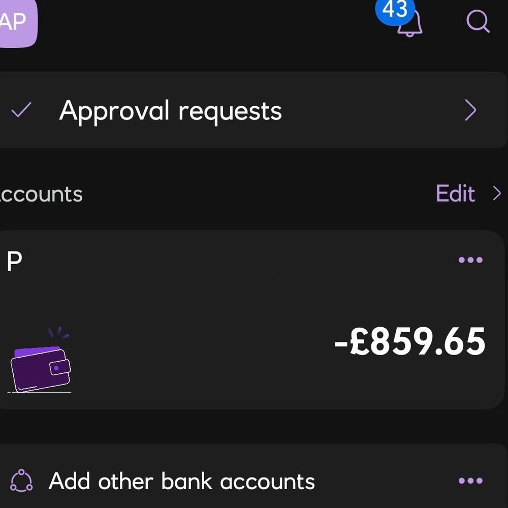 screenshot showing bank balance -£859.65