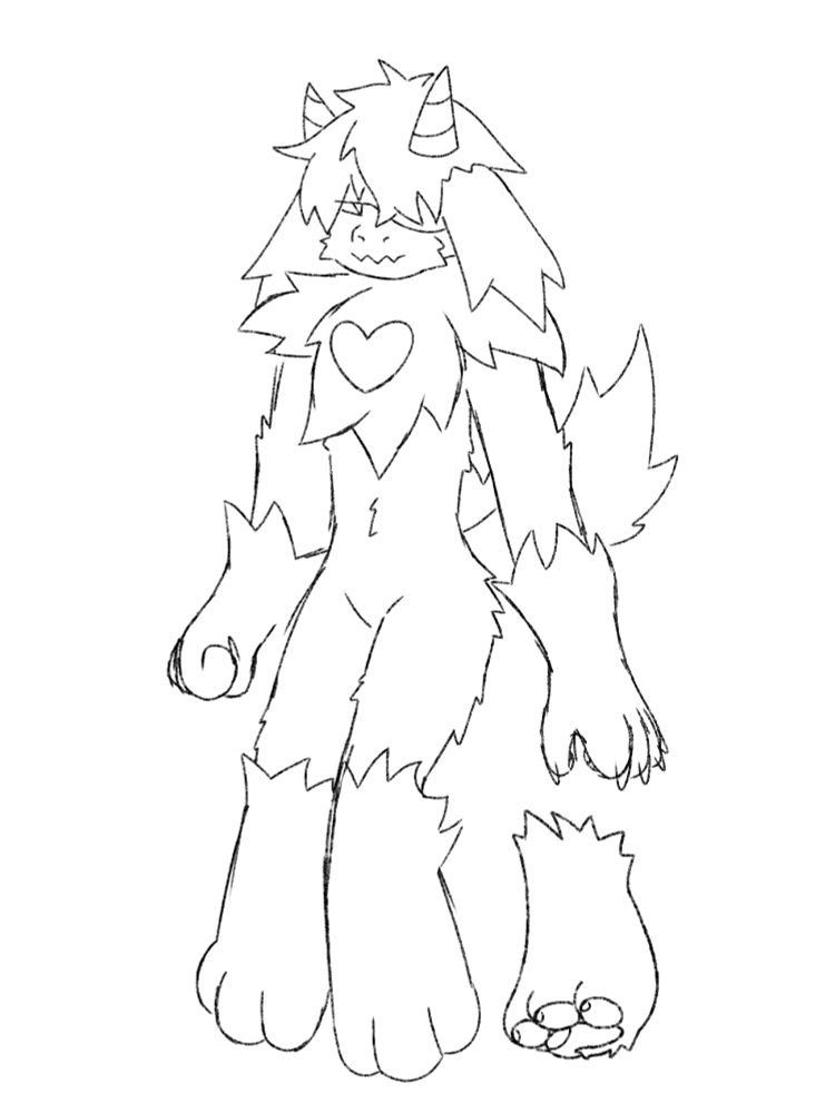 A sketch of Kris from Deltarune as a fluffy monster, though not any known animal. They have large plumes of fur mimicking their armor. 