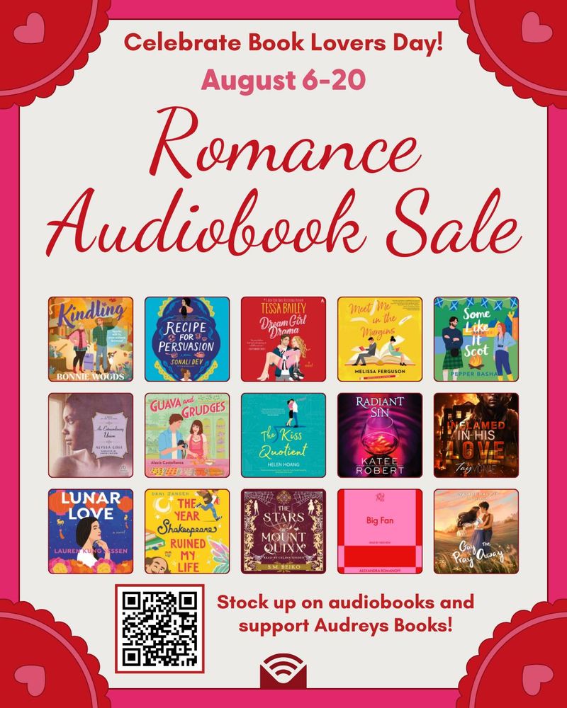 Celebrate Book Lovers Day! August 6-20. Romance Audiobook Sale. Stock up on audiobooks and support Audreys Books! 