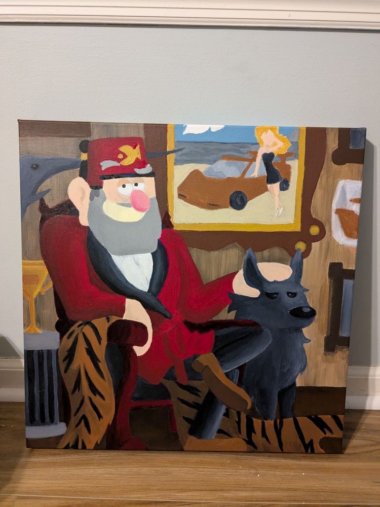 Stan Pines painting with all major areas painted.  Ready for outlines.