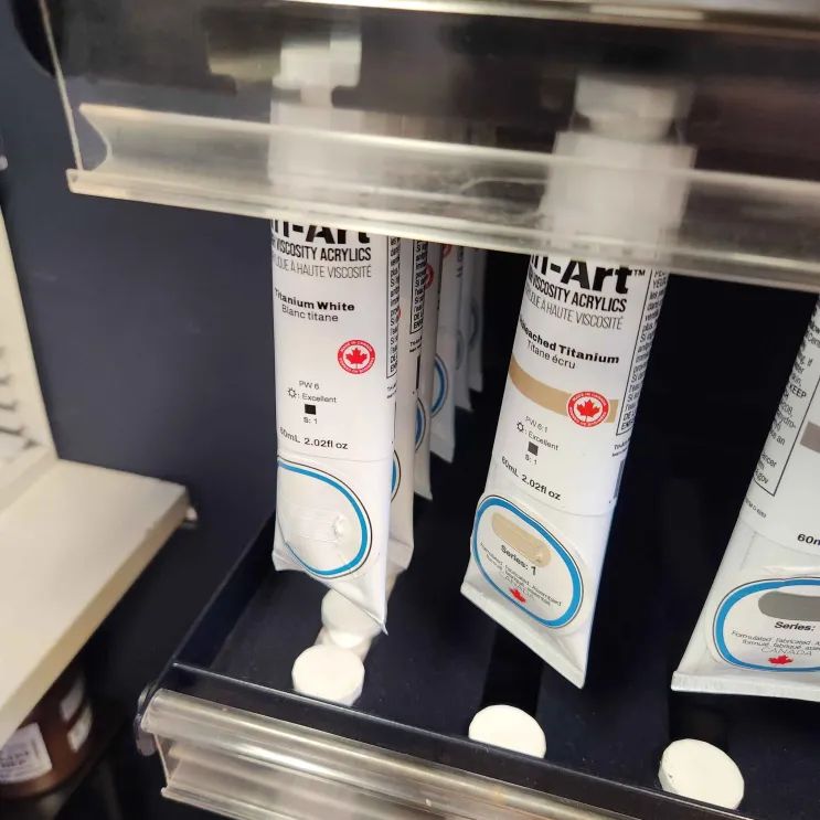 Tri-Art acrylic tubes on display.
