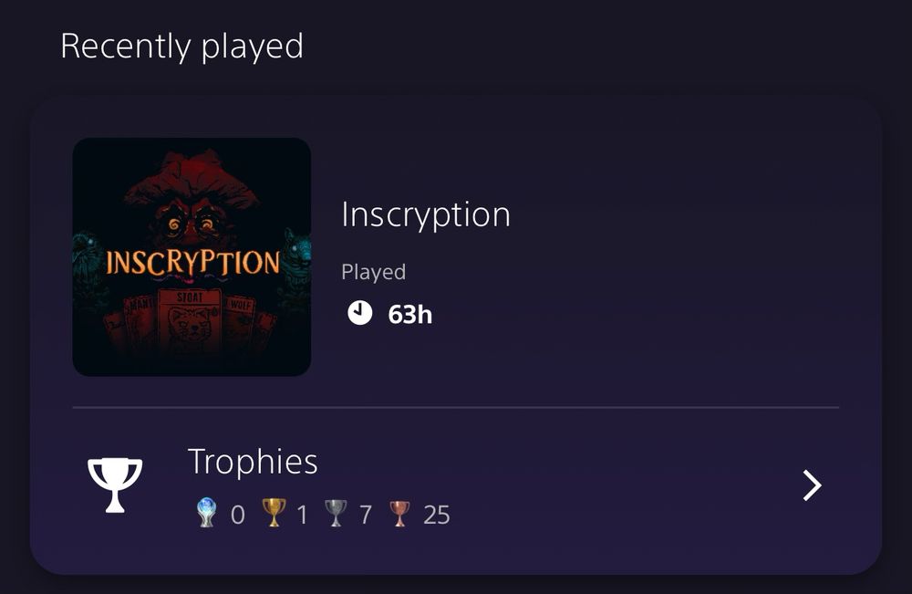 A screenshot from the PlayStation app showing how many hours I have in the game (63) and how many trophies I have (33)