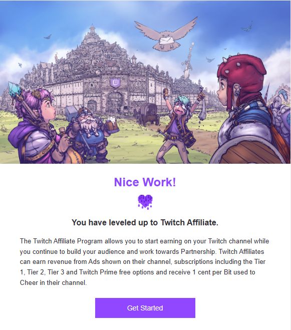 Level up to twitch affiliate notice