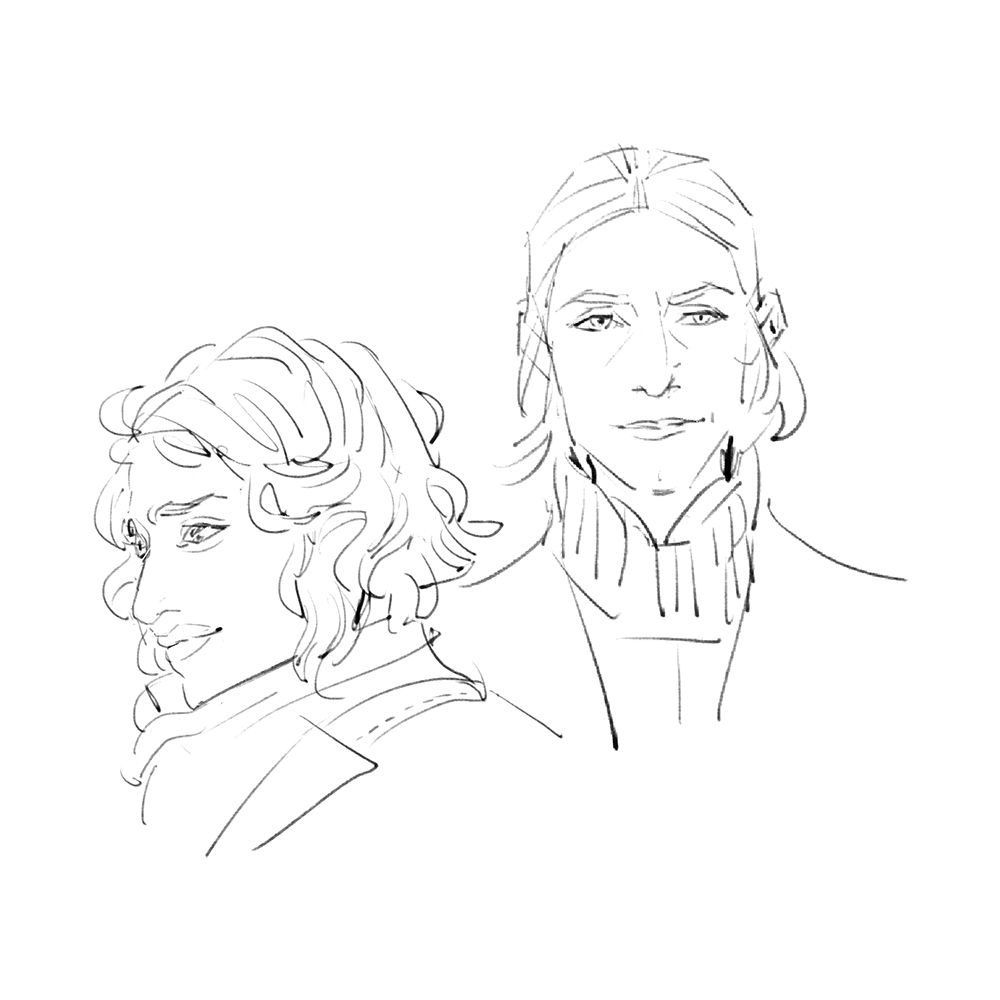 Bust sketch of Cinta Kaz and Vel Sartha from Star Wars: Andor