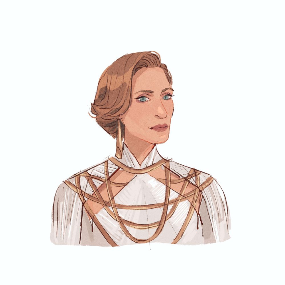 Sketchy coloured bust fanart of Mon Mothma from Andor