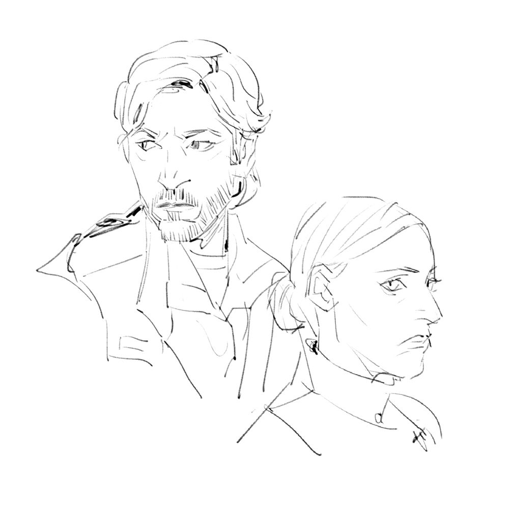 Bust sketch of Cassian Andor and Dedra Meero from Star Wars: Andor
