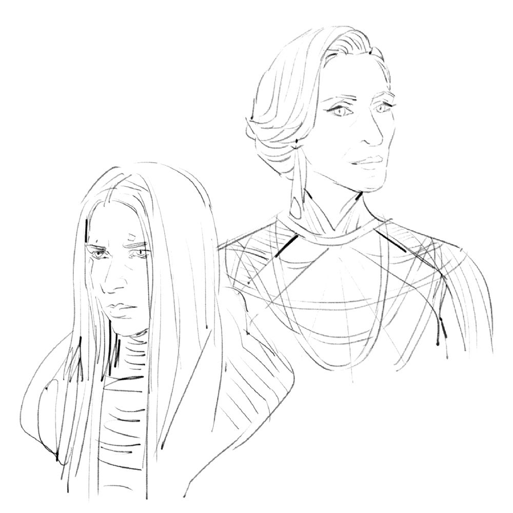 Bust sketch of Kleya Marki and Mon Mothma from Star Wars: Andor