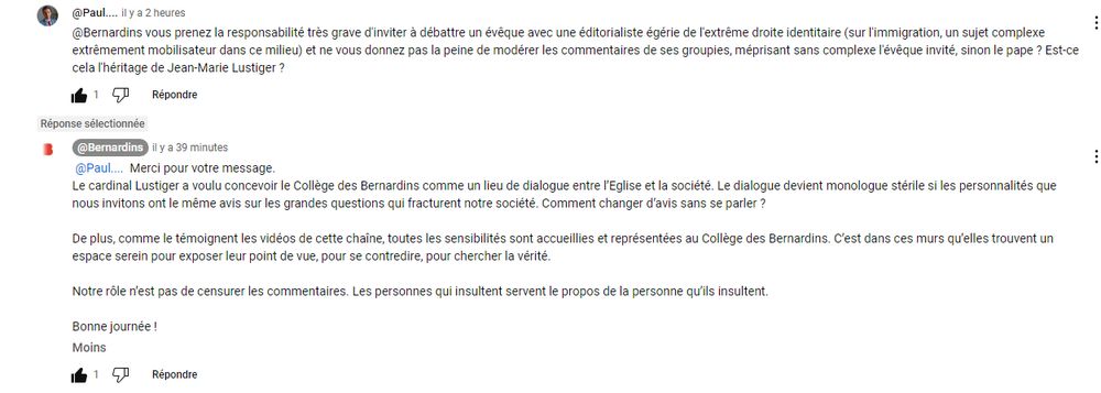 Commentaires sous une vidéo Youtube