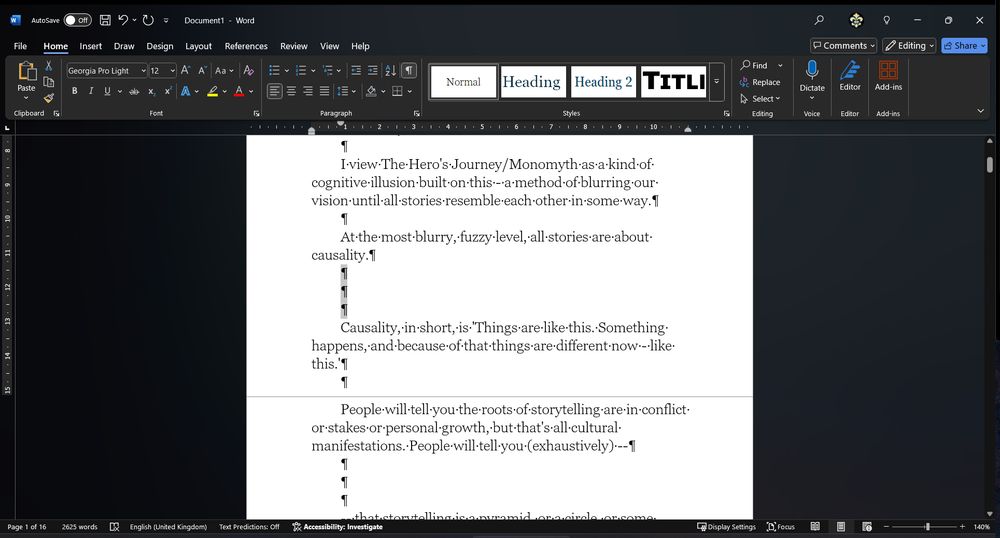 A screenshot of Microsoft Word, displaying a trio of paragraph marks selected in a larger text.